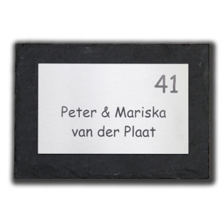 Leisteen & RVS naambord rechthoek 26 x 18 cm